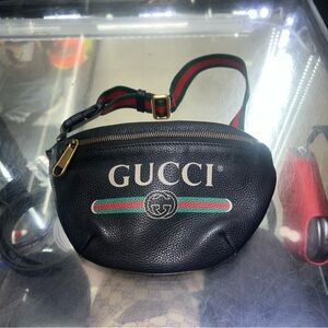 Gucci Logo Print Small Grained Calfskin Waist Bag